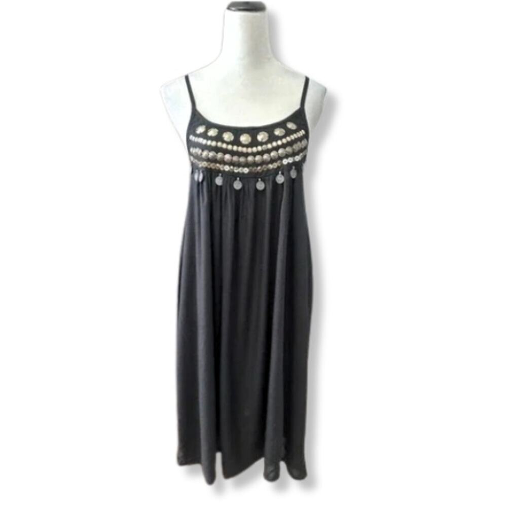 Area Stars Slip Dress Cross Back Spaghetti Straps Embellish Women's Black M NWOT